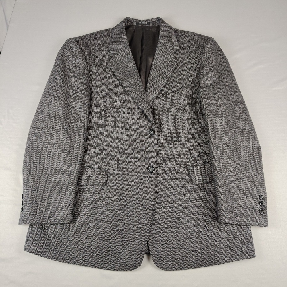 Stafford Mens 44S Blazer Gray Herringbone Wool Lambswool Sport Coat 2 Button